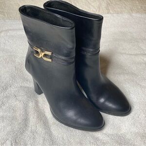 Express black above ankle block heel boots